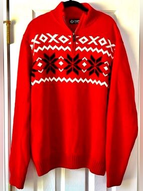 CHAPS Holiday Winter Half Quarter Zip Up Sweater Large Red